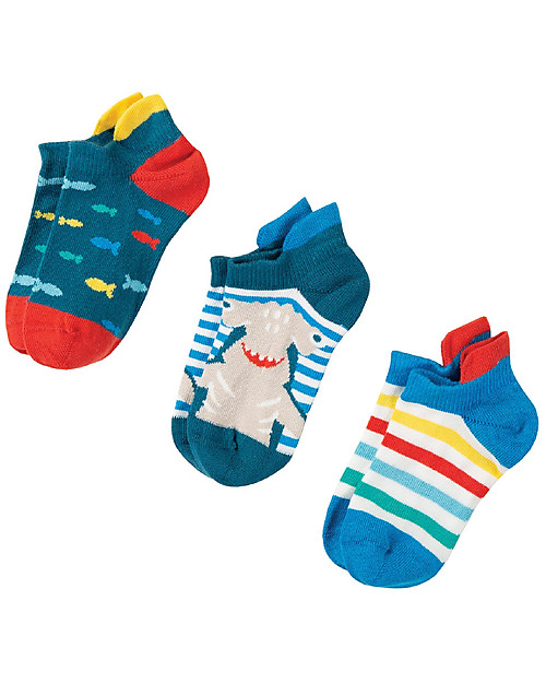 Frugi Calzini Corti Arno Pacco da 3 - Squalo - Cotone Bio Elasticizzato Calzini