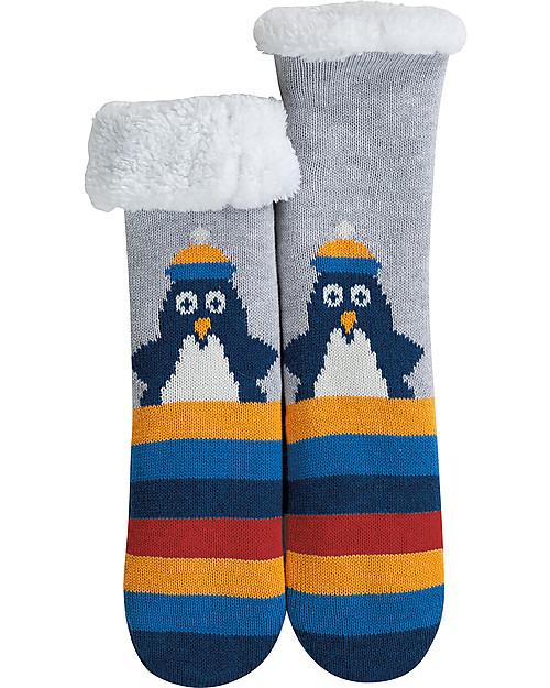 Frugi Calzini Cosy Up - Grigio/Pinguino - Maglia di Cotone Bio Calzini