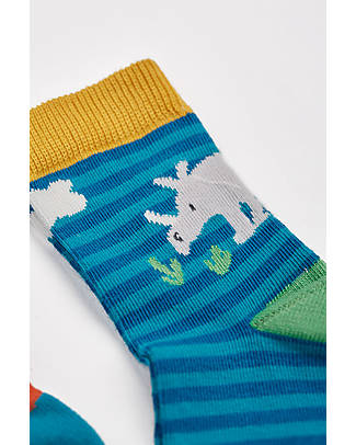 Frugi Calzini - Pacco da 3 - Righe/Dino - Cotone Bio Calzini