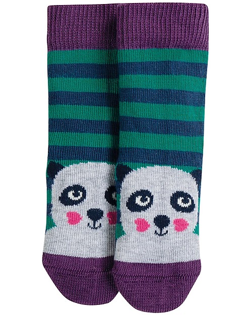 Frugi Calzini Perfect Little Socks (0-4 anni), Panda/Righe - Cotone Bio Elasticizzato Calzini
