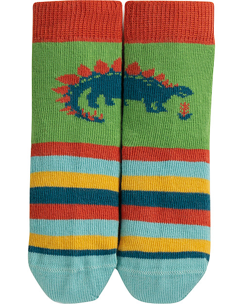 Frugi Calzini Perfect Little Socks, Dinosauro/Prato - Cotone Bio Elasticizzato Calzini