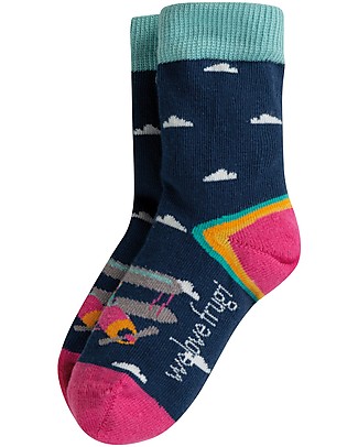 Frugi Calzini Perfect Pair (2-10 anni) - Nuvole/Aereo - Cotone Bio Elasticizzato Calzini
