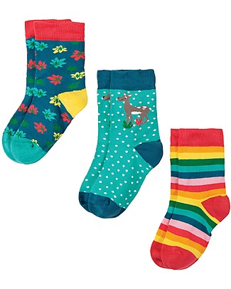 Frugi Calzini Susie (2-10 anni) Pacco da 3 - Cervo - Cotone Bio Elasticizzato Calzini
