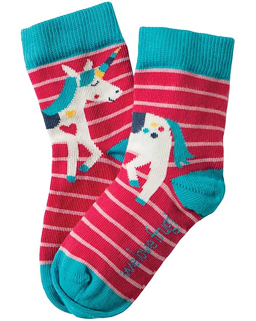 Frugi Calzini Susie, Pacco da 3, Unicorno - Cotone elasticizzato Calzini