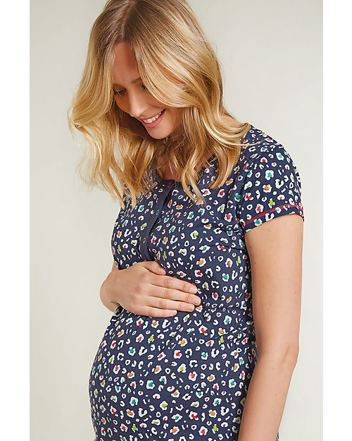 Frugi Camicia da Notte Premaman e Allattamento Aala - Leopardo - Cotone bio Camicie da Notte