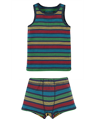Frugi Canottiera + Boxer - Blu Arcobaleno - 100% Cotone bio Canottiere