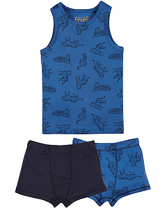 Frugi Canottiera + Boxers - Tigre Cobalto - 100% Cotone bio Set Regalo