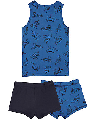 Frugi Canottiera + Boxers - Tigre Cobalto - 100% Cotone bio Set Regalo