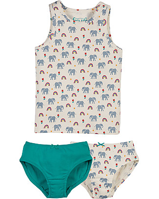 Frugi Canottiera + Slip Bimba - Elefanti - 100% Cotone bio Set Regalo