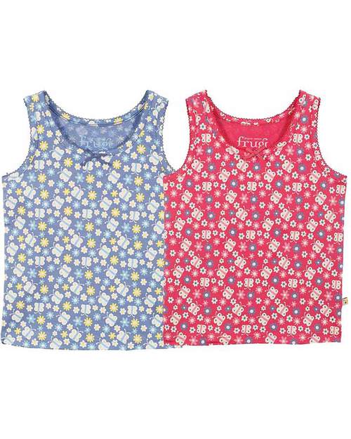 Frugi Canottiere Bambina Fiorellini e Farfalline Pacco da 2 - 100% Cotone Bio Canottiere