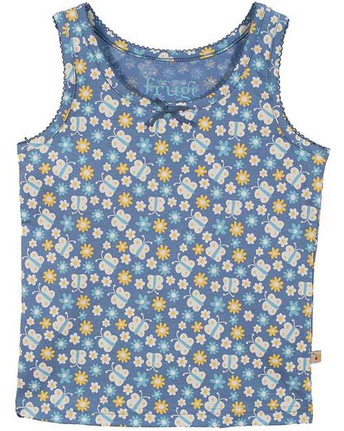 Frugi Canottiere Bambina Fiorellini e Farfalline Pacco da 2 - 100% Cotone Bio Canottiere