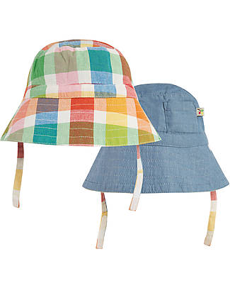 Frugi Cappellino Reversibile Hayden - Quadri multicolor - Jeans - 100% Cotone Organico Cappelli Estivi