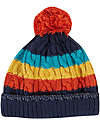 Frugi Cappello con pompon lavorato a trecce - Strisce Multicolore - Cotone Organico Certificato GOTS Cappelli Invernali