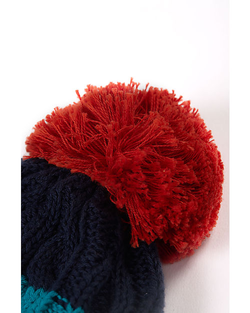 Frugi Cappello con pompon lavorato a trecce - Strisce Multicolore - Cotone Organico Certificato GOTS Cappelli Invernali