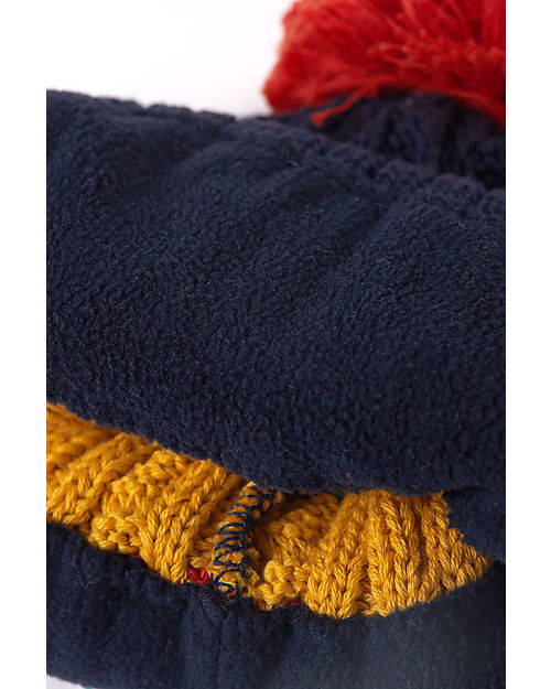 Frugi Cappello con pompon lavorato a trecce - Strisce Multicolore - Cotone Organico Certificato GOTS Cappelli Invernali