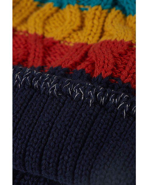Frugi Cappello con pompon lavorato a trecce - Strisce Multicolore - Cotone Organico Certificato GOTS Cappelli Invernali