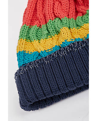 Frugi Cappello con pompon lavorato a trecce - Verde Acqua e Anguria - Cotone Organico Certificato GOTS Cappelli Invernali