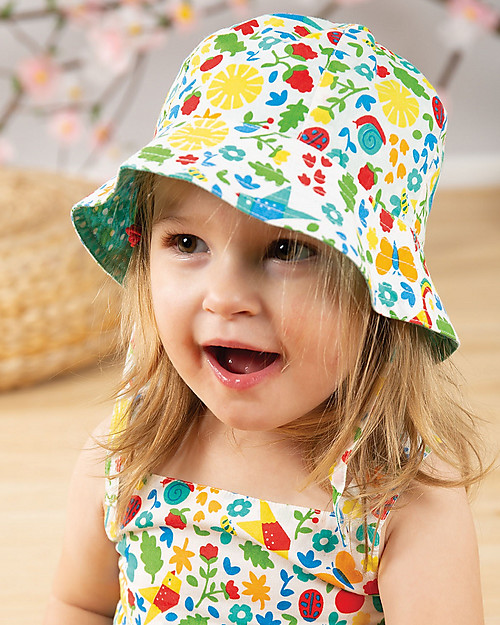 Frugi Cappello Ditsy Reversibile - Allotment Days - 100% cotone bio Cappelli Estivi