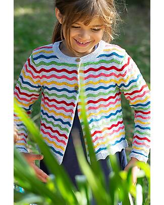 Frugi Cardigan Arcobaleno Pointelle - Grigio Chiaro - Pollinators - 100% Cotone Organico Cardigan