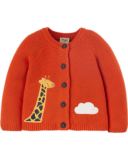 Frugi Cardigan Colby con Bottoni - Rosso Fuoco/Giraffa - 100% Cotone Organico GOTS Cardigan
