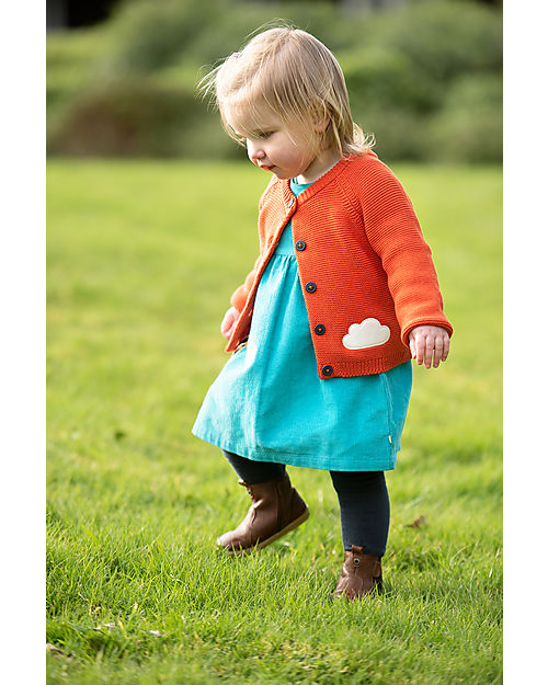 Frugi Cardigan Colby con Bottoni - Rosso Fuoco/Giraffa - 100% Cotone Organico GOTS Cardigan