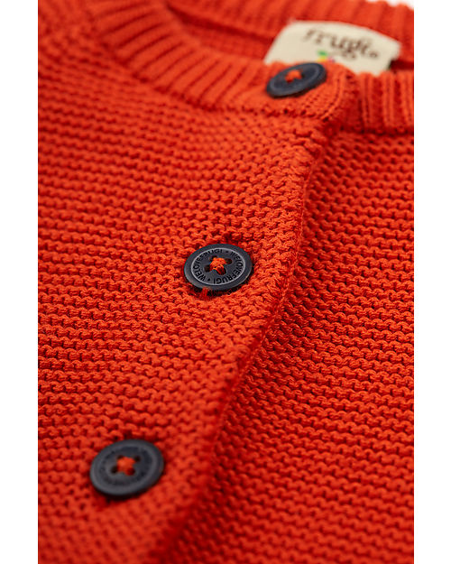 Frugi Cardigan Colby con Bottoni - Rosso Fuoco/Giraffa - 100% Cotone Organico GOTS Cardigan