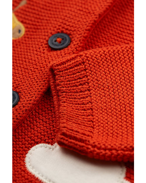 Frugi Cardigan Colby con Bottoni - Rosso Fuoco/Giraffa - 100% Cotone Organico GOTS Cardigan