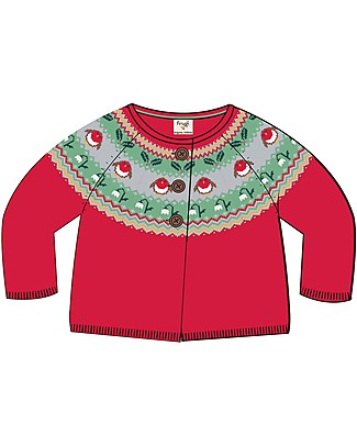 Frugi Cardigan Kenna Fairisle con Bottoni - Rosso - 100% Cotone Organico Cardigan