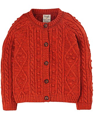 Frugi Cardigan Lavorato a Maglia Elora Cable - Rosso Fuoco - 100% Cotone Organico GOTS Cardigan