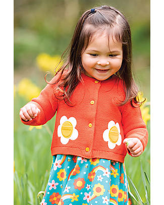 Frugi Cardigan Lavorato a Maglia Patsy - Arancio/Margherita - 100% Cotone bio Cardigan