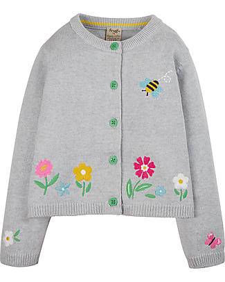 Frugi Cardigan Ricamato Millie - Grigio/Fiori - 100% Cotone Biologico GOTS Cardigan