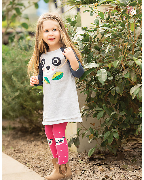 Frugi Collant Little Fun Knee, Panda/Rosa - Cotone Bio (morbidi, caldi e non pizzicano!) Calze