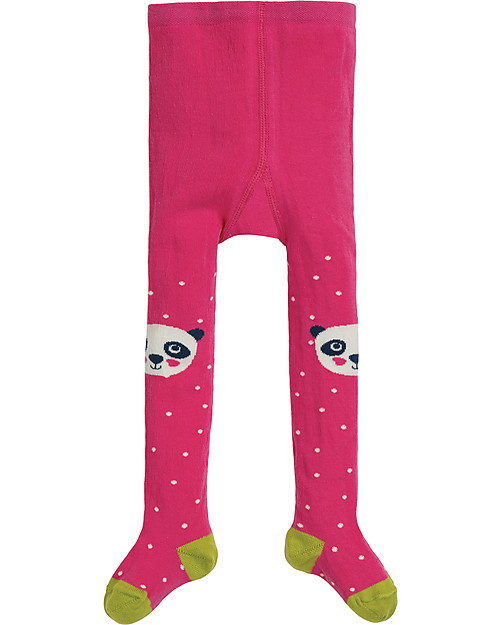 Frugi Collant Little Fun Knee, Panda/Rosa - Cotone Bio (morbidi, caldi e non pizzicano!) Calze