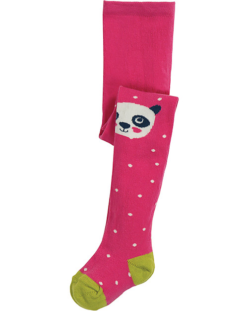 Frugi Collant Little Fun Knee, Panda/Rosa - Cotone Bio (morbidi, caldi e non pizzicano!) Calze