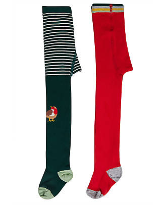 Frugi Collant Norah - Pacco da 2 - Fir Tree Robin/Rosso - Cotone Bio Calze