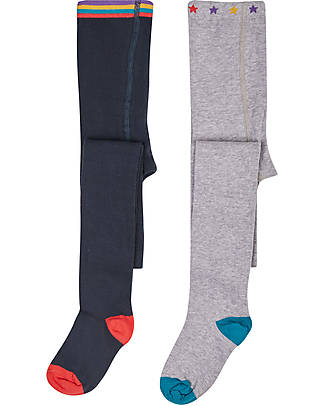 Frugi Collant Norah pacco da 2 - Grigio/Blu Indaco - Cotone Bio Calze