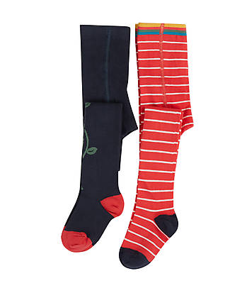 Frugi Collant Norah pacco da 2 - Watermelon/Blu Indaco - Cotone Bio Calze