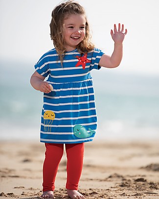 Frugi Completino Bimba Olive - Righe Azzurre/Sea Life - Cotone bio elasticizzato Top