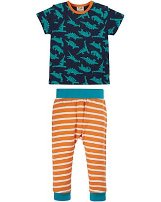 Frugi Completo Maglia e Pantaloni Orwin - Dinosauri/Righe - Cotone Bio Completi e Set