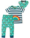 Frugi Completo Maglia+Pantaloni+Bavaglino Frankie - Arcobaleno/Righe Steely Blu - Cotone bio Leggings