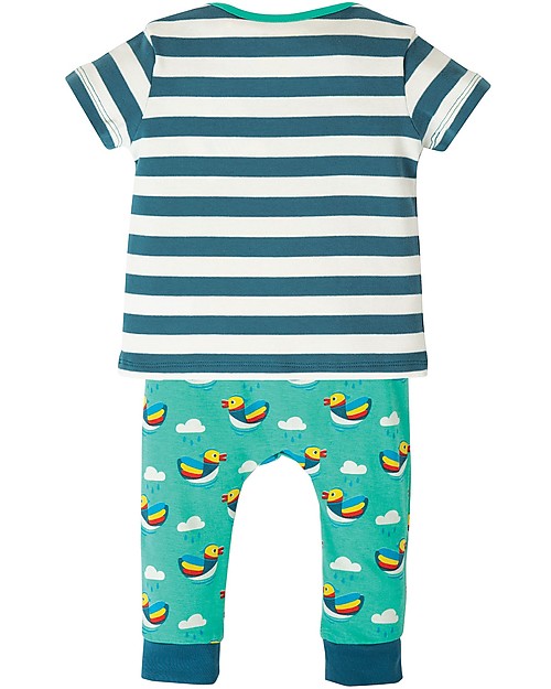 Frugi Completo Maglia+Pantaloni+Bavaglino Frankie - Arcobaleno/Righe Steely Blu - Cotone bio Leggings
