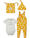 Frugi Completo Regalo Nascita Dungaree - Coniglietti - Body + Salopette + Cappello + Bustina - 100% Cotone Bio GOTS Completi e Set