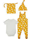 Frugi Completo Regalo Nascita Dungaree - Coniglietti - Body + Salopette + Cappello + Bustina - 100% Cotone Bio GOTS Completi e Set