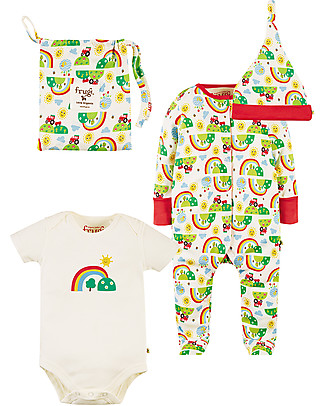 Frugi Completo Regalo Nascita - Happy Days - Body+Tutina+Cappello Tutine Lunghe Senza Piedi