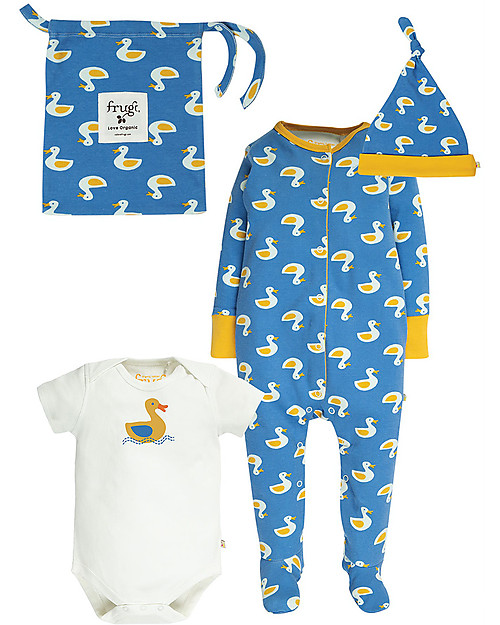 Frugi Completo Regalo Nascita - Paperella - Body+Tutina+Cappello Completi e Set