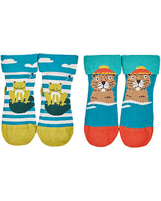 Frugi Confezione da 2 paia di calzini The National Trust Fold Over - Castoro - Cotone Bio Calzini