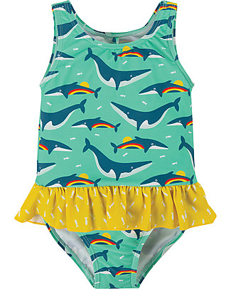 Frugi Costume da Bagno Intero Little Coral - Balene Arcobaleno - UV 50+ Costumi Interi