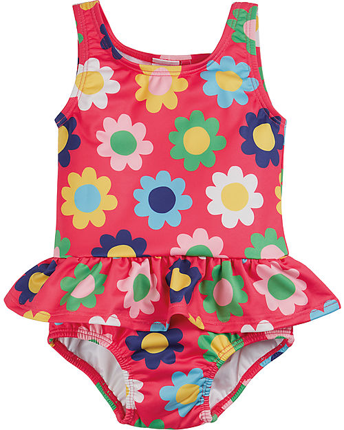 Frugi Costume da Bagno Intero Newlyn Nappy - Watermelon Flower Power - Eco-Friendly Costumi Interi