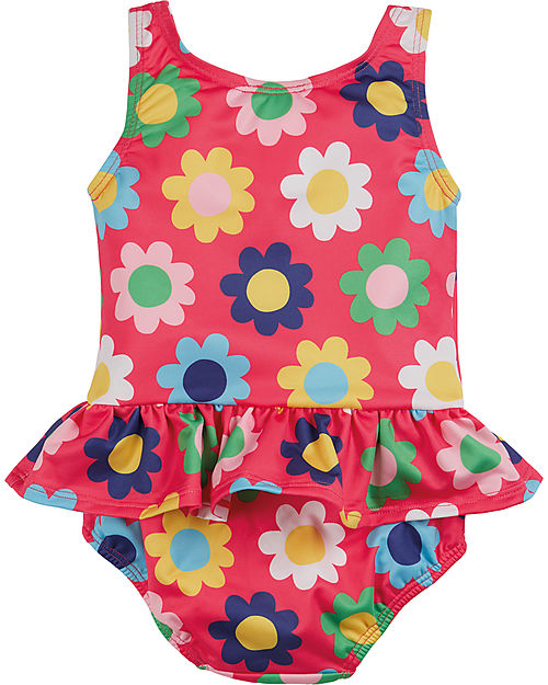 Frugi Costume da Bagno Intero Newlyn Nappy - Watermelon Flower Power - Eco-Friendly Costumi Interi