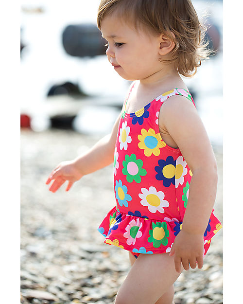 Frugi Costume da Bagno Intero Newlyn Nappy - Watermelon Flower Power - Eco-Friendly Costumi Interi